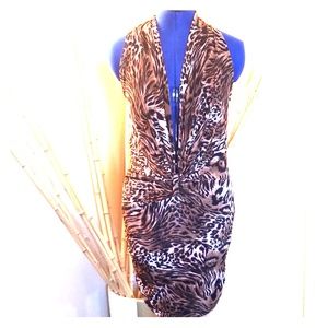 Nova Leopard Print Plunge Neck Halter Dress